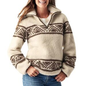 Faherty B Yellowtail Sherpa Fleece Pullover Quarter Zip Cream Brown Sz XL NWT